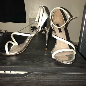 zara basic white and silver strappy heels